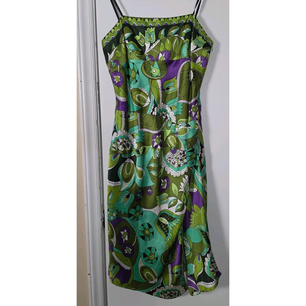 Strapless Silk Laundry 90s Midi Slip Retro Floral Dress Size 12 Green Y2K Sexy - Picture 2 of 7